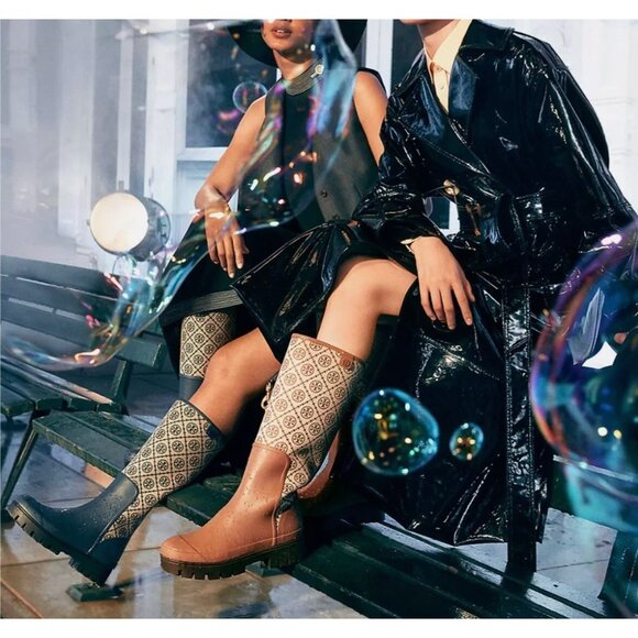 T-270. Tory Burch T Monogram Hurricane Tall Boot Perfect Hazel Bistro Brown - Picture 2 of 7